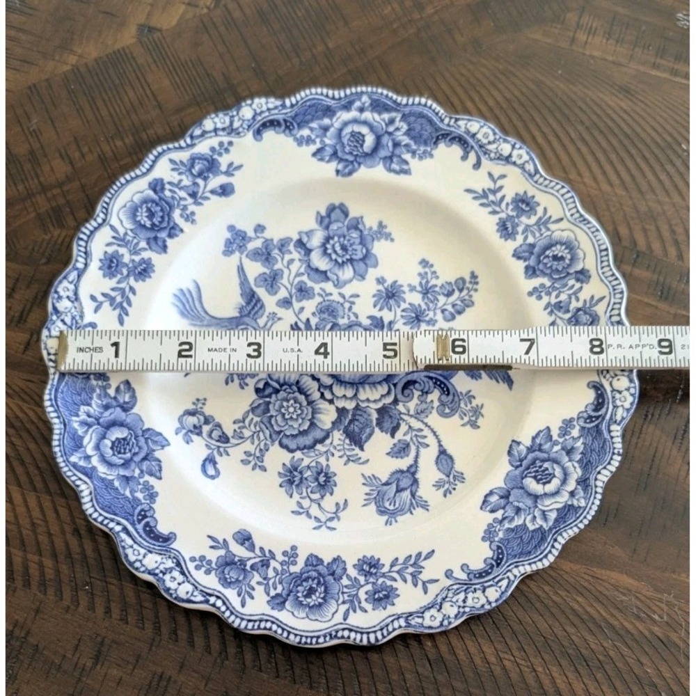 Vintage Crown Ducal Bristol Blue Transferware 8 7/8" Plate Birds Flowers England - Picture 3 of 4
